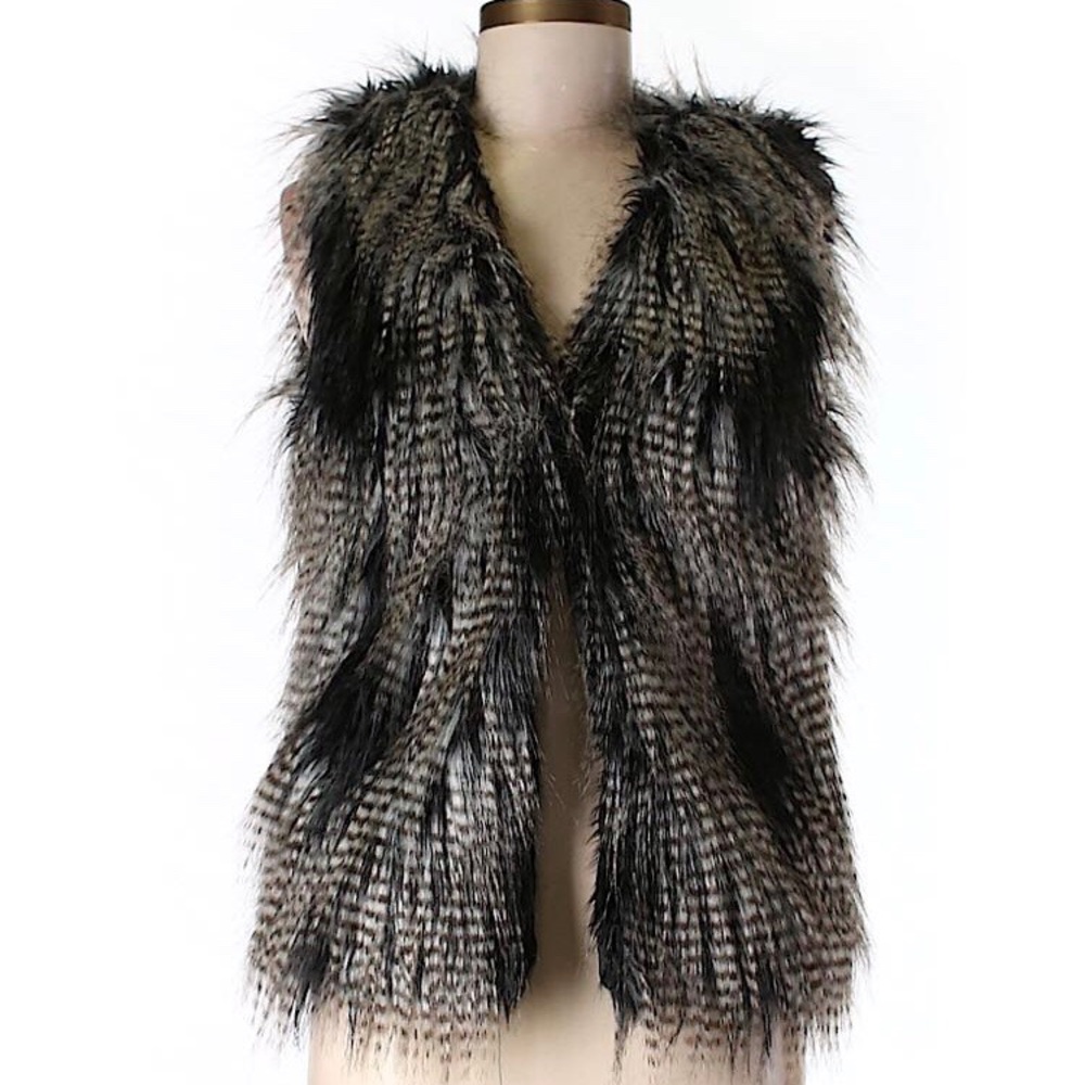 H&M Shaggy Stylish Black and Gray Faux Fur Vest